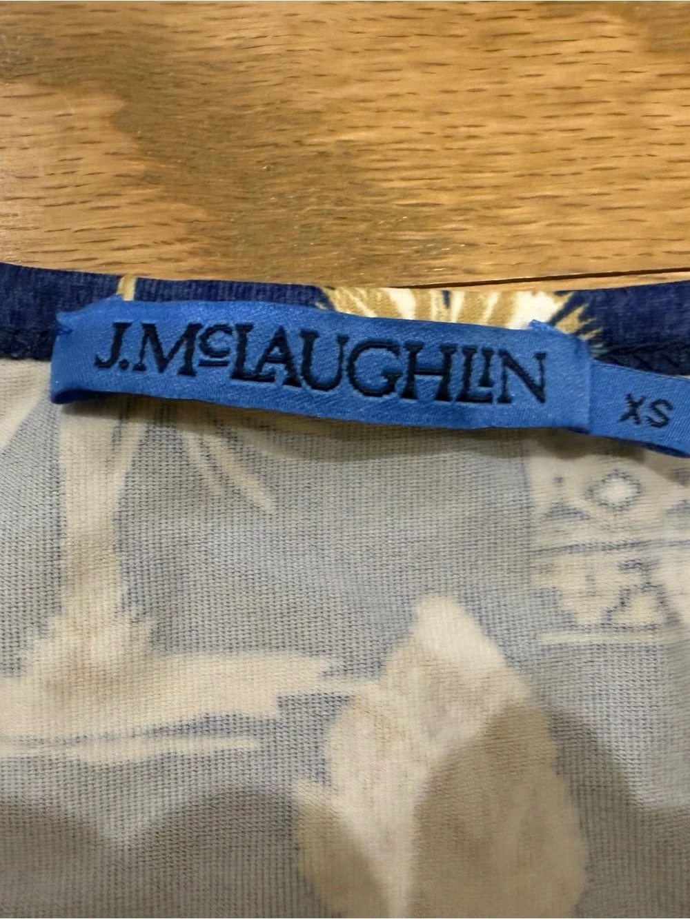 J. McLaughlin Navy Blue & Cream Printed Long Sleeve Tee - Picture 5 of 5